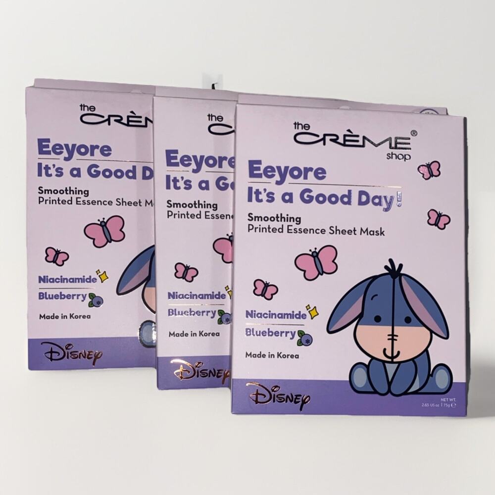 The CRÉME Shop Smoothing Printed Essence Sheet Mask-Eeyore, Blueberry- 3pk